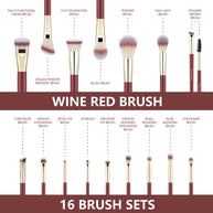 16 Professional Vegan Matte Wood Handle Red&Gold Makeup Brushes Set and 2 Makeup Sponges