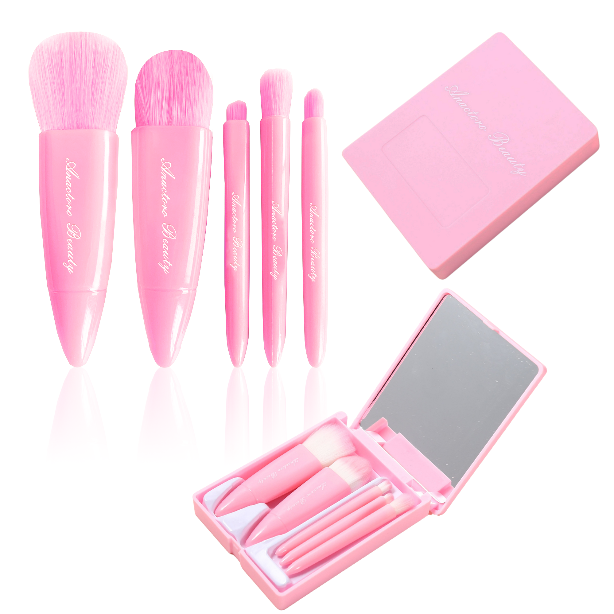 Travel Makeup Brushes Set, Easy Taken 5pcs Mini Makeup Brushes Kit with mirror