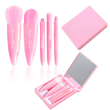 Travel Makeup Brushes Set, Easy Taken 5pcs Mini Makeup Brushes Kit with mirror