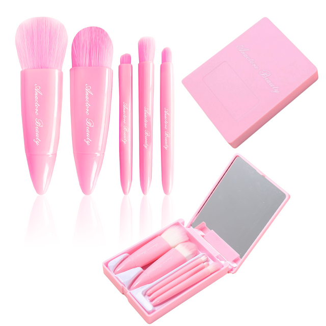 Travel Makeup Brushes Set, Easy Taken 5pcs Mini Makeup Brushes Kit with mirror