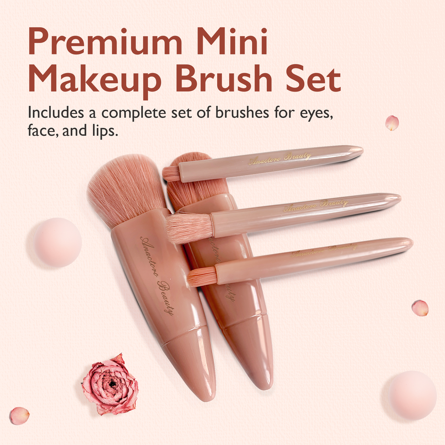 Travel Makeup Brushes Set, Easy Taken 5pcs Mini Makeup Brushes Kit with mirror
