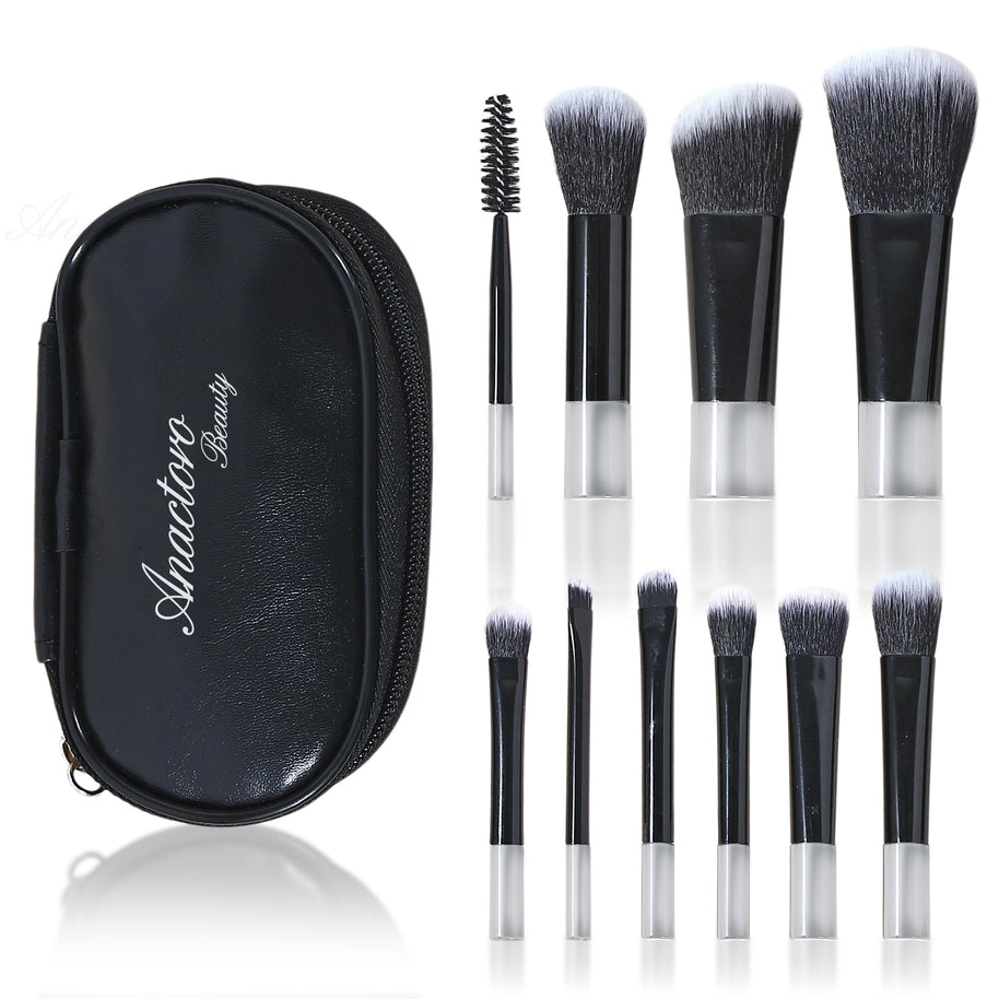 Travel Makeup Brushes Set, Portable 10 Mini Brushes - Foundation, Blush, Eyeshadow, Eyeline, Powder, Small Purse size!