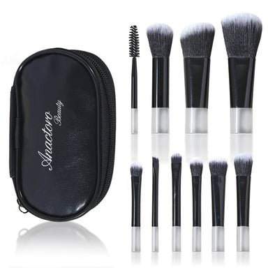 Travel Makeup Brushes Set, Portable 10 Mini Brushes - Foundation, Blush, Eyeshadow, Eyeline, Powder, Small Purse size!