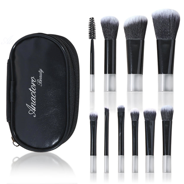 Travel Makeup Brushes Set, Portable 10 Mini Brushes - Foundation, Blush, Eyeshadow, Eyeline, Powder, Small Purse size!