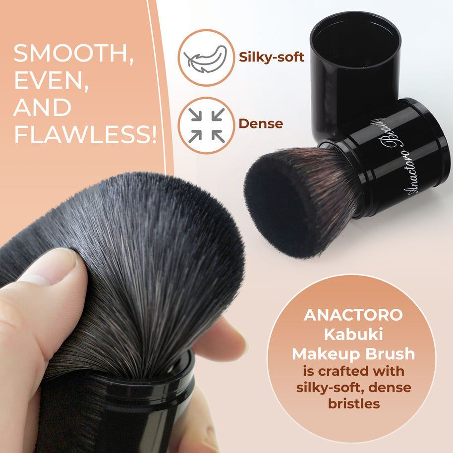 Retractable Kabuki Makeup Brush, Soft High-Density Bristles for Blush, Bronzer, Buffing, Highlighter Flawless Face Powder