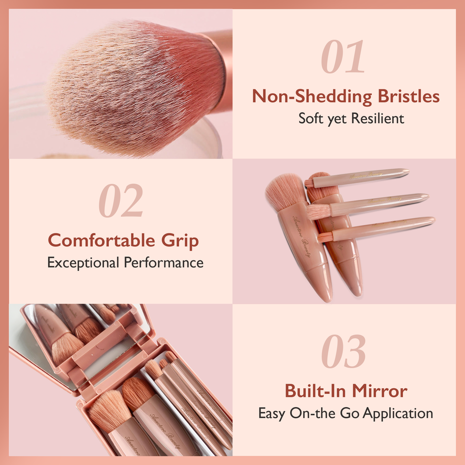 Travel Makeup Brushes Set, Easy Taken 5pcs Mini Makeup Brushes Kit with mirror