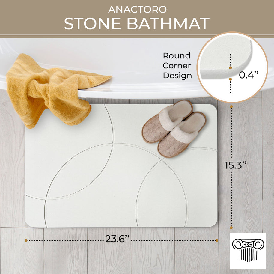 Absorbent Diatomite Stone Bathmat, Shower Mat for Bathroom & Kitchen, Non Slip Fast Dry Mat 23.6''x15.3''