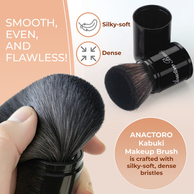 Retractable Kabuki Makeup Brush, Soft High-Density Bristles for Blush, Bronzer, Buffing, Highlighter Flawless Face Powder