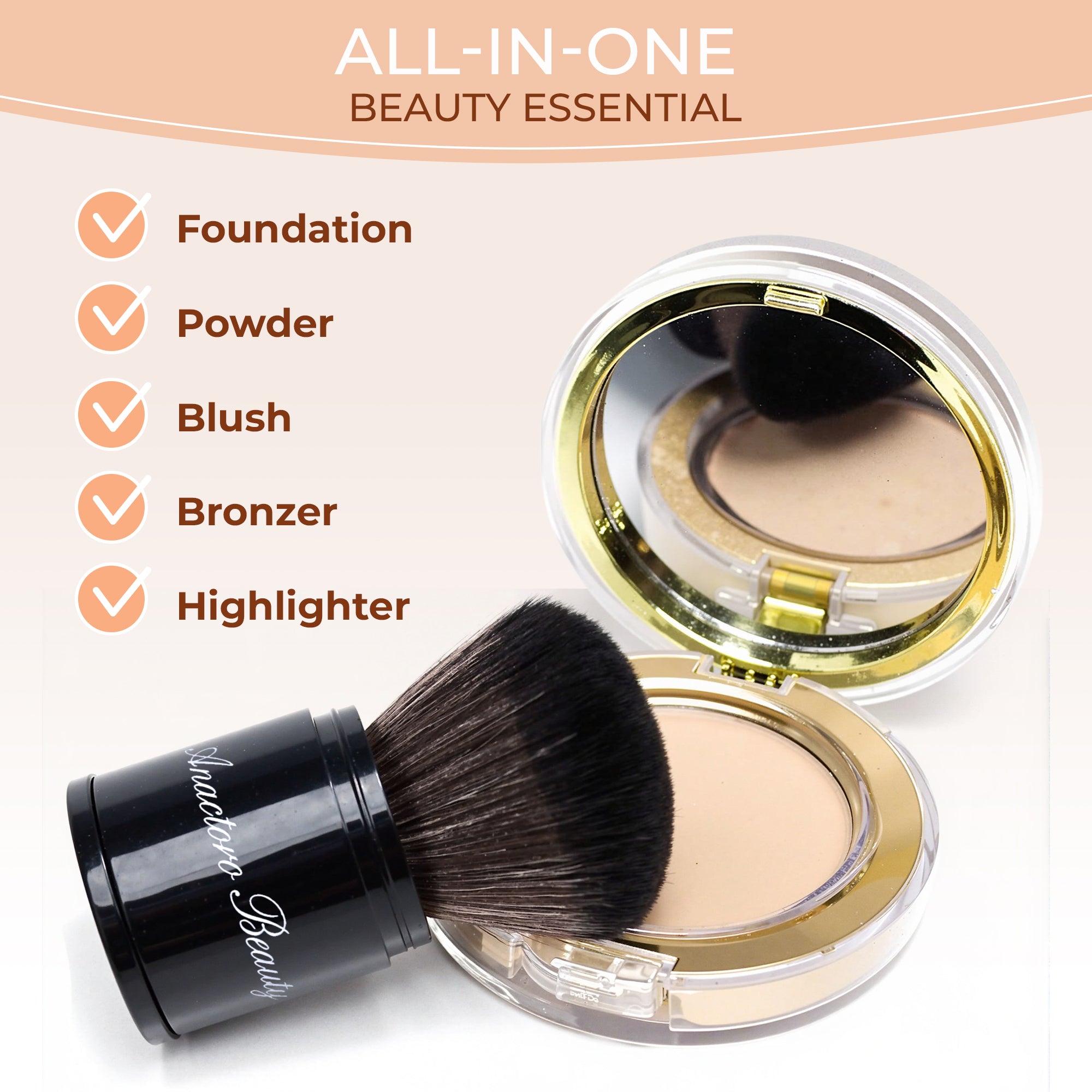 Retractable Kabuki Makeup Brush, Soft High-Density Bristles for Blush, Bronzer, Buffing, Highlighter Flawless Face Powder