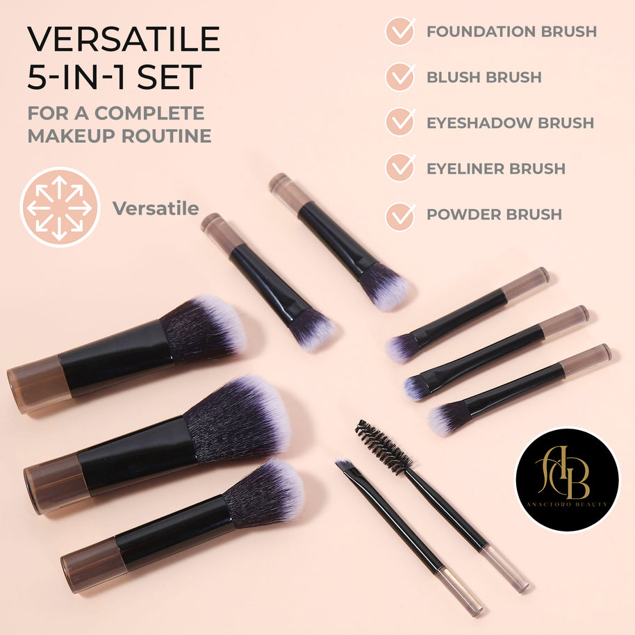 Travel Makeup Brushes Set, Portable 10 Mini Brushes - Foundation, Blush, Eyeshadow, Eyeline, Powder, Small Purse size!