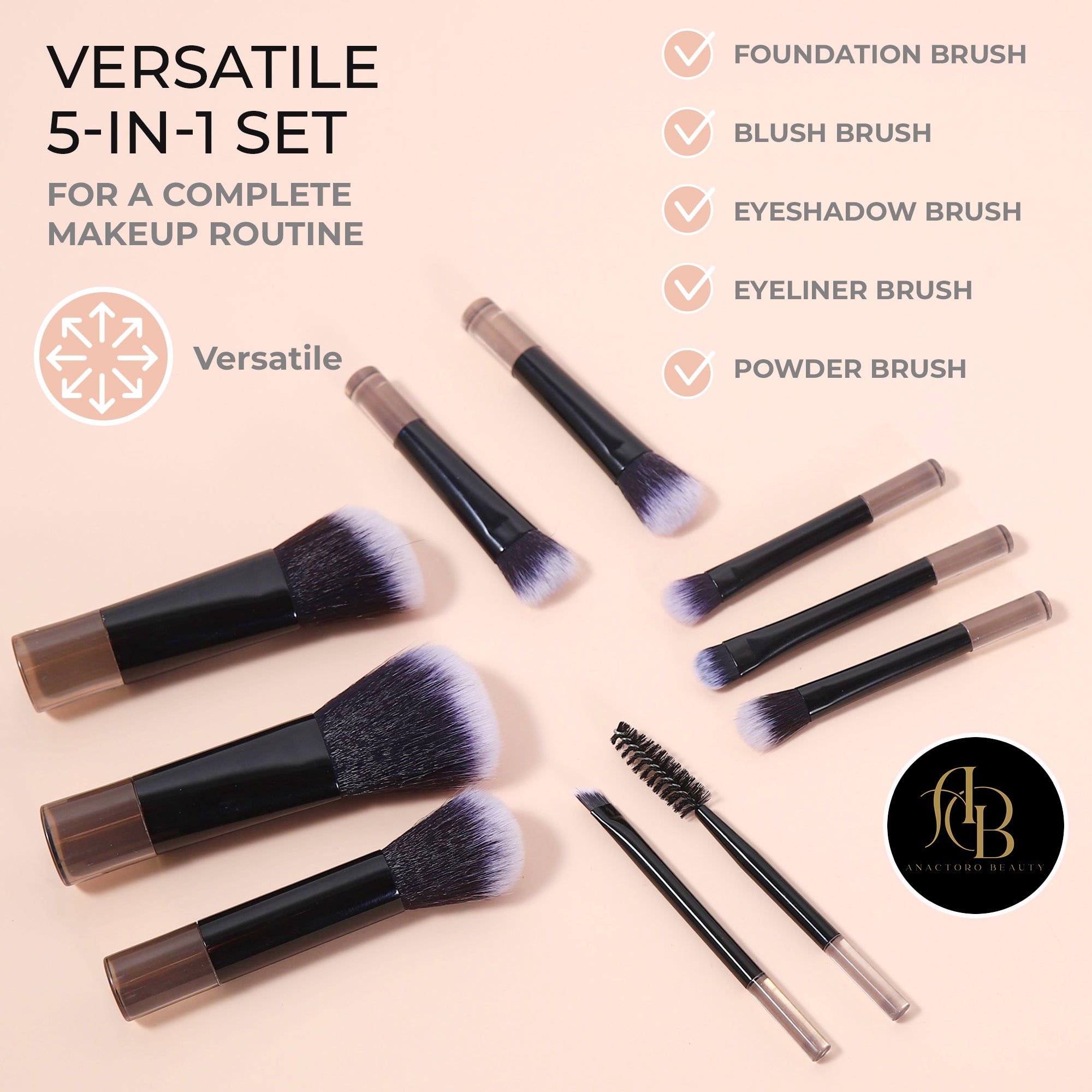 Travel Makeup Brushes Set, Portable 10 Mini Brushes - Foundation, Blush, Eyeshadow, Eyeline, Powder, Small Purse size!