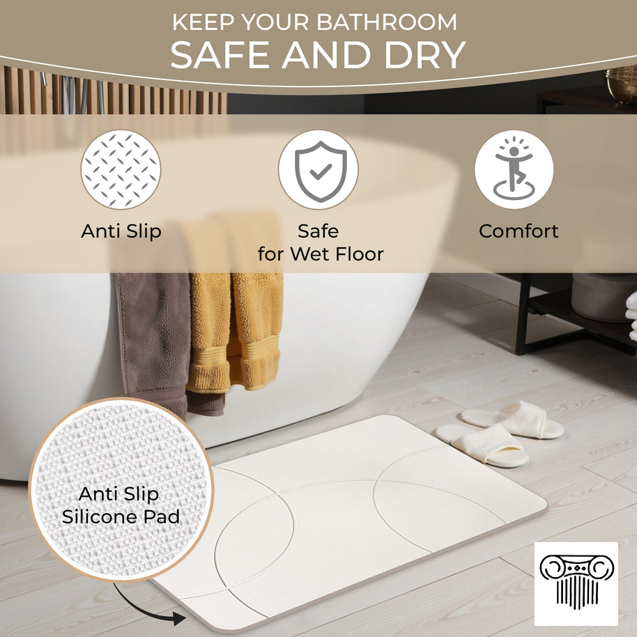 Absorbent Diatomite Stone Bathmat, Shower Mat for Bathroom & Kitchen, Non Slip Fast Dry Mat 23.6''x15.3''