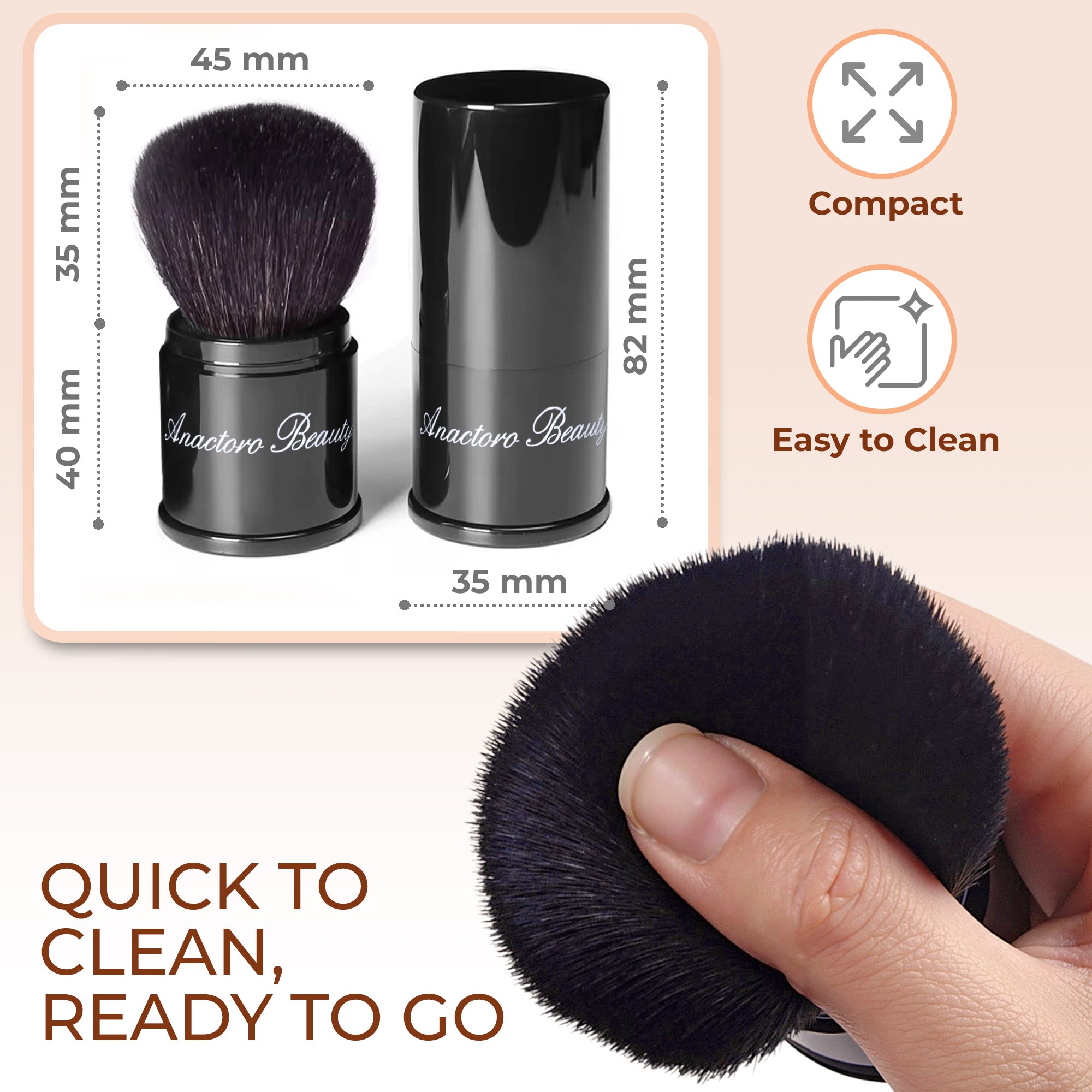 Retractable Kabuki Makeup Brush, Soft High-Density Bristles for Blush, Bronzer, Buffing, Highlighter Flawless Face Powder
