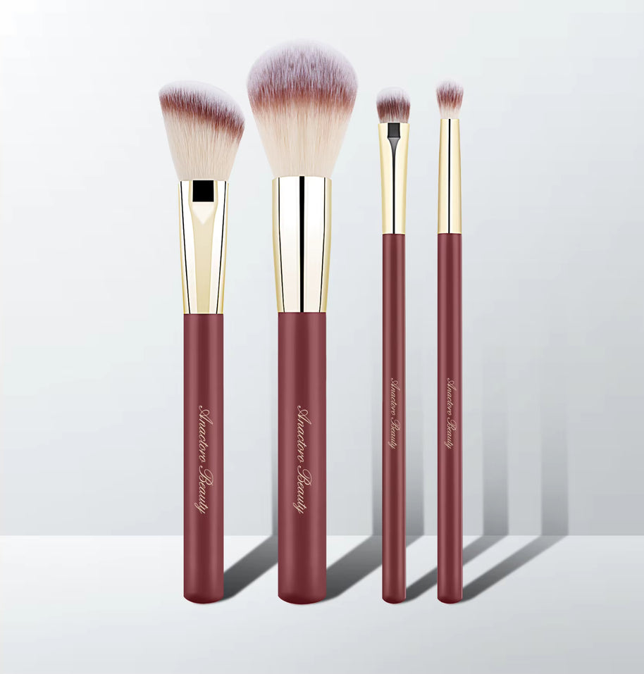 16 Professional Vegan Matte Wood Handle Red&Gold Makeup Brushes Set and 2 Makeup Sponges