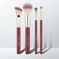 16 Professional Vegan Matte Wood Handle Red&Gold Makeup Brushes Set and 2 Makeup Sponges