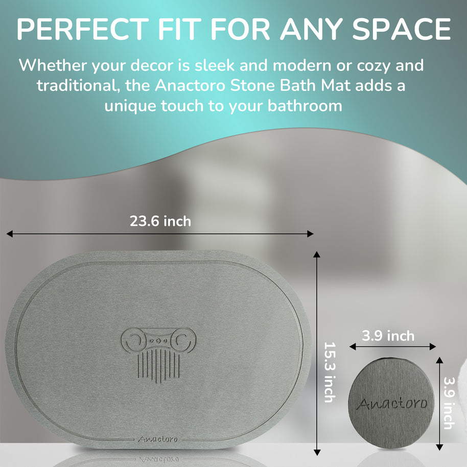 Absorbent Diatomite Stone Bathmat, Shower Mat for Bathroom & Kitchen, Non Slip Fast Dry Mat 23.6''x15.3''