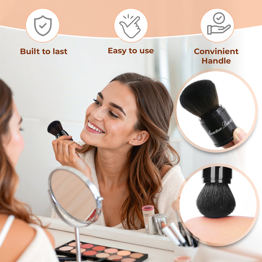 Retractable Kabuki Makeup Brush, Soft High-Density Bristles for Blush, Bronzer, Buffing, Highlighter Flawless Face Powder