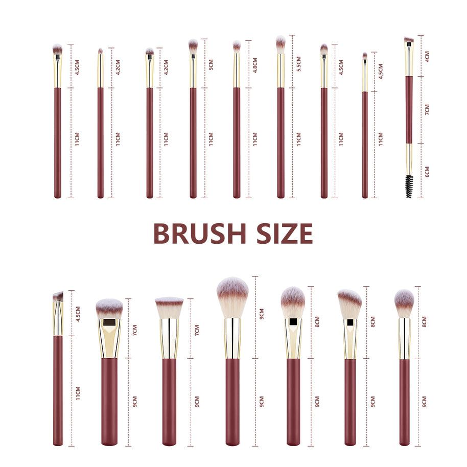 16 Professional Vegan Matte Wood Handle Red&Gold Makeup Brushes Set and 2 Makeup Sponges