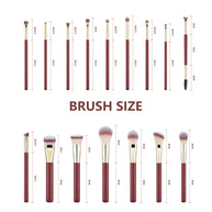 16 Professional Vegan Matte Wood Handle Red&Gold Makeup Brushes Set and 2 Makeup Sponges