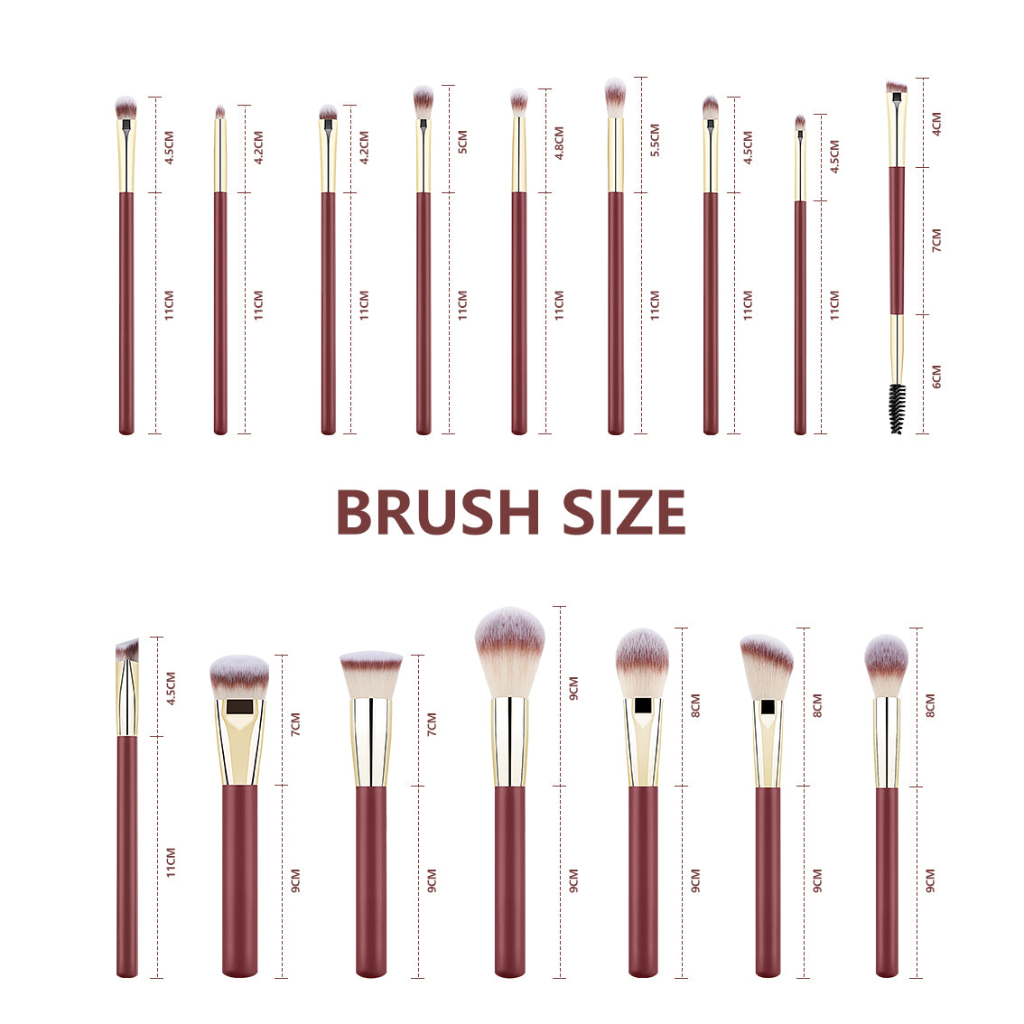 16 Professional Vegan Matte Wood Handle Red&Gold Makeup Brushes Set and 2 Makeup Sponges