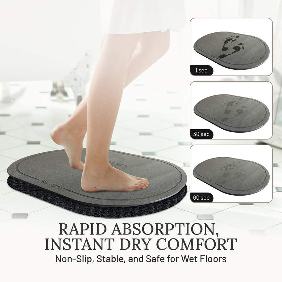 Absorbent Diatomite Stone Bathmat, Shower Mat for Bathroom & Kitchen, Non Slip Fast Dry Mat 23.6''x15.3''