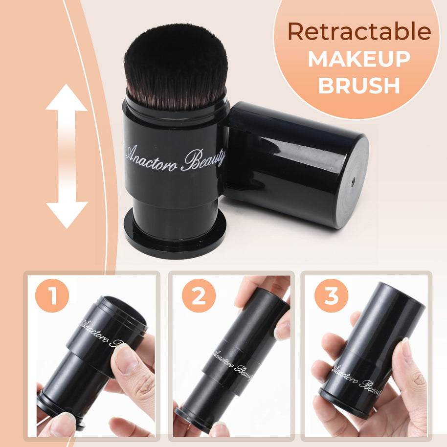 Retractable Kabuki Makeup Brush, Soft High-Density Bristles for Blush, Bronzer, Buffing, Highlighter Flawless Face Powder