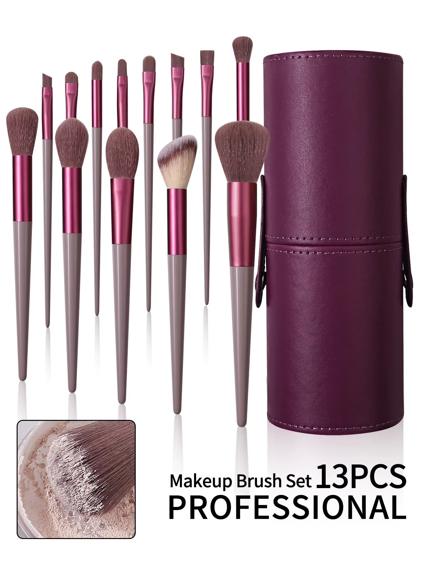 13 pieces of Professional Makeup Brushes Set Soft Fluffy Foundation Eyeshadow Concealer Blending Blush Brush Kabuki and bucket storage