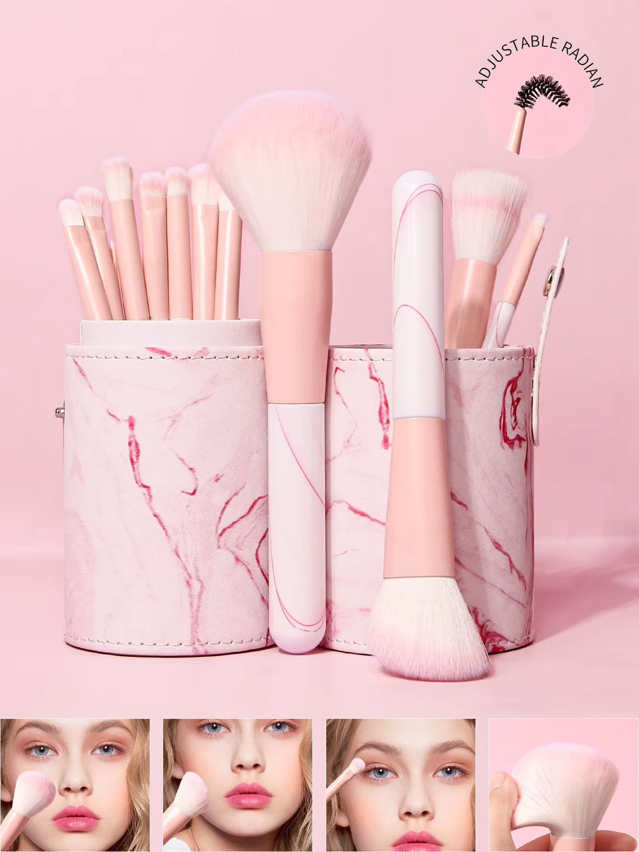 Multi-Function Cosmetic Brush Set, 12 pcs pink Fiber Makeup Brush Kit For Women With Makeup brush storage bucket