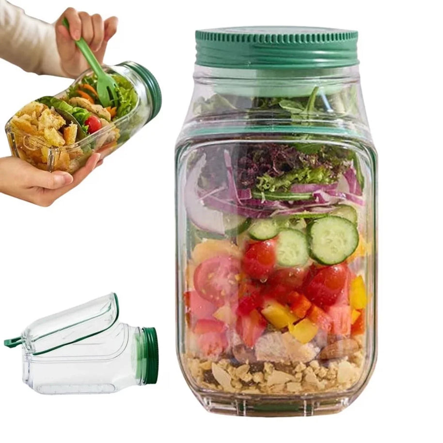 1-piece salad box with side opening, practical lunch box with herb compartment, suitable for office and travel