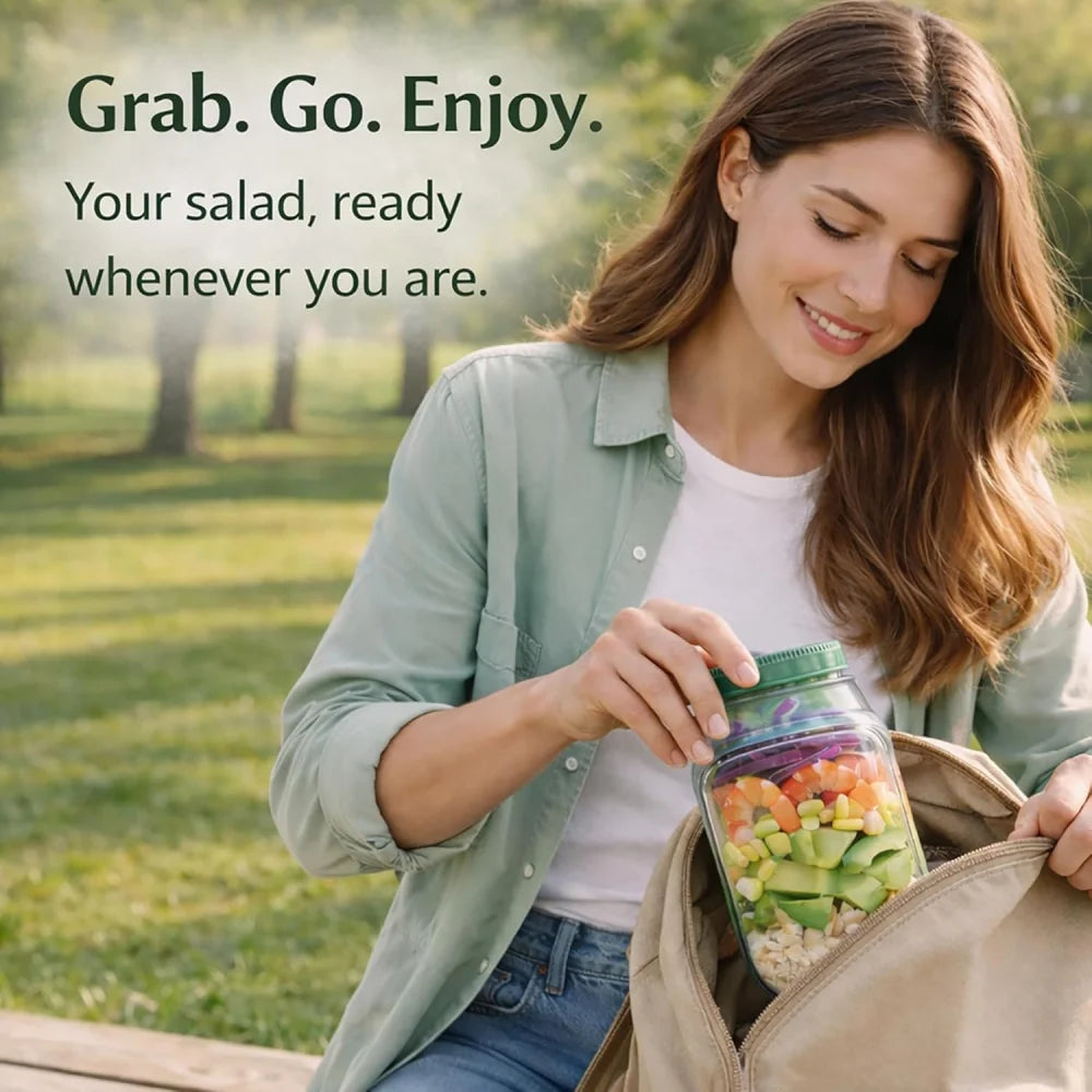 1-piece salad box with side opening, practical lunch box with herb compartment, suitable for office and travel