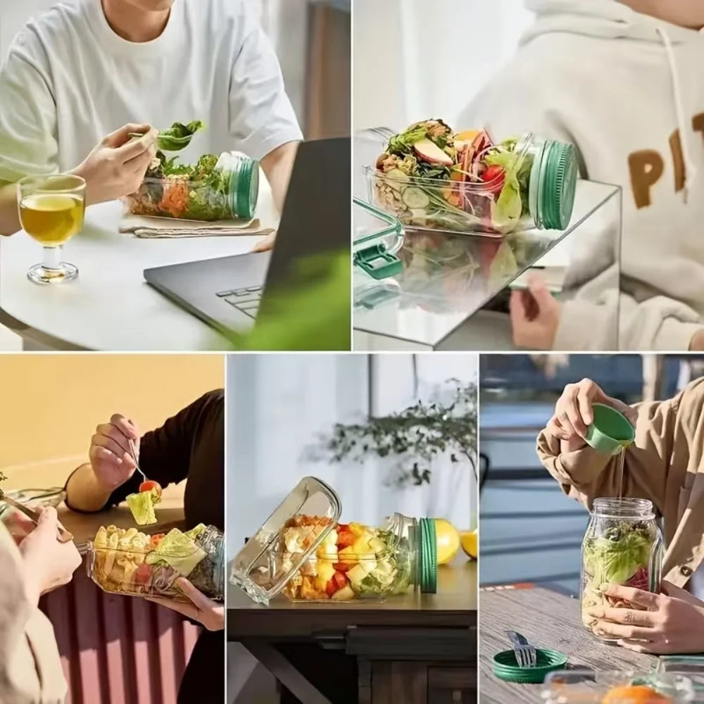 1-piece salad box with side opening, practical lunch box with herb compartment, suitable for office and travel
