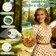 1-piece salad box with side opening, practical lunch box with herb compartment, suitable for office and travel