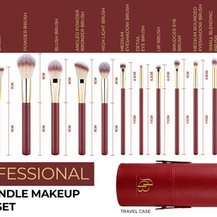 16 Professional Vegan Matte Wood Handle Red&Gold Makeup Brushes Set and 2 Makeup Sponges