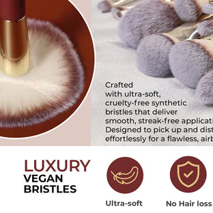 16 Professional Vegan Matte Wood Handle Red&Gold Makeup Brushes Set and 2 Makeup Sponges