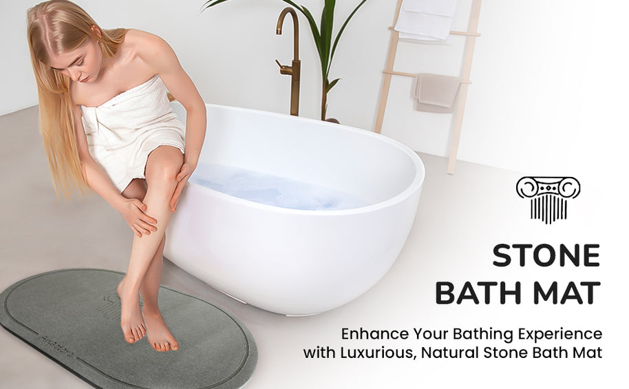 Absorbent Diatomite Stone Bathmat, Shower Mat for Bathroom & Kitchen, Non Slip Fast Dry Mat 23.6''x15.3''
