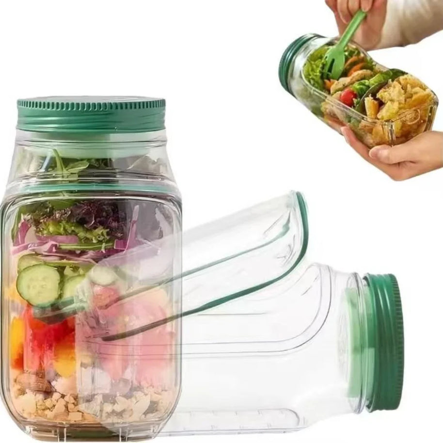 1-piece salad box with side opening, practical lunch box with herb compartment, suitable for office and travel