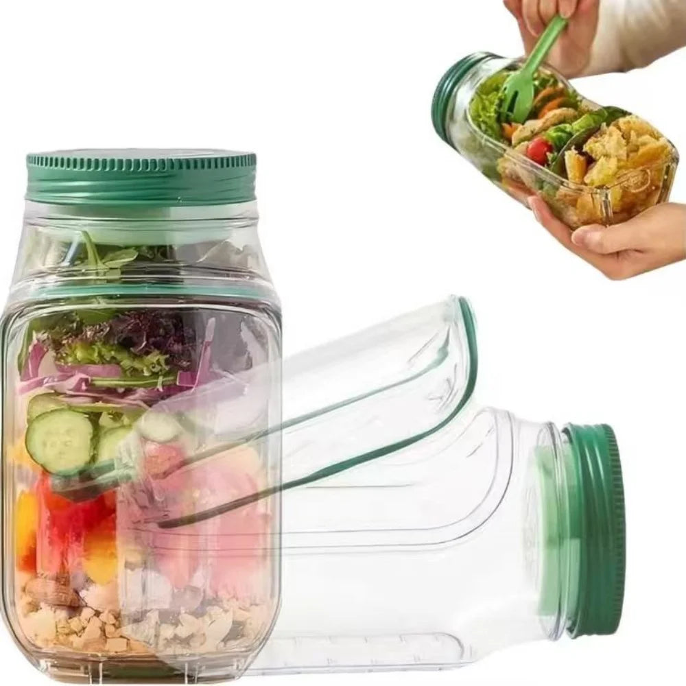 1-piece salad box with side opening, practical lunch box with herb compartment, suitable for office and travel