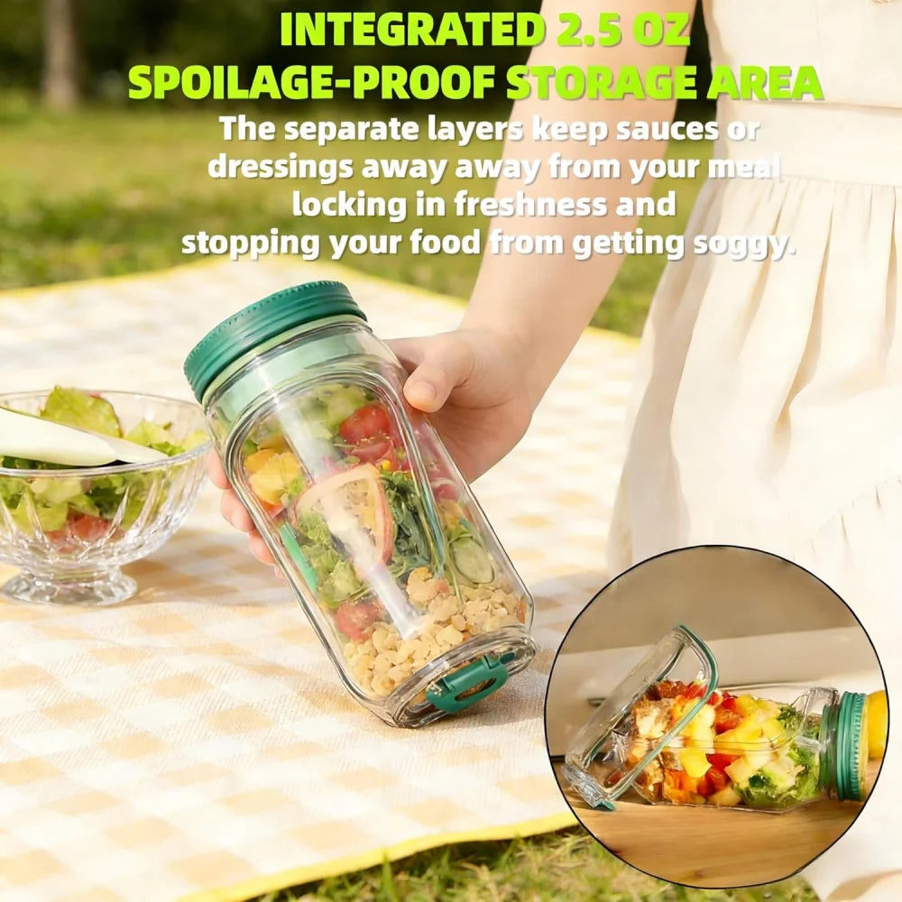 1-piece salad box with side opening, practical lunch box with herb compartment, suitable for office and travel