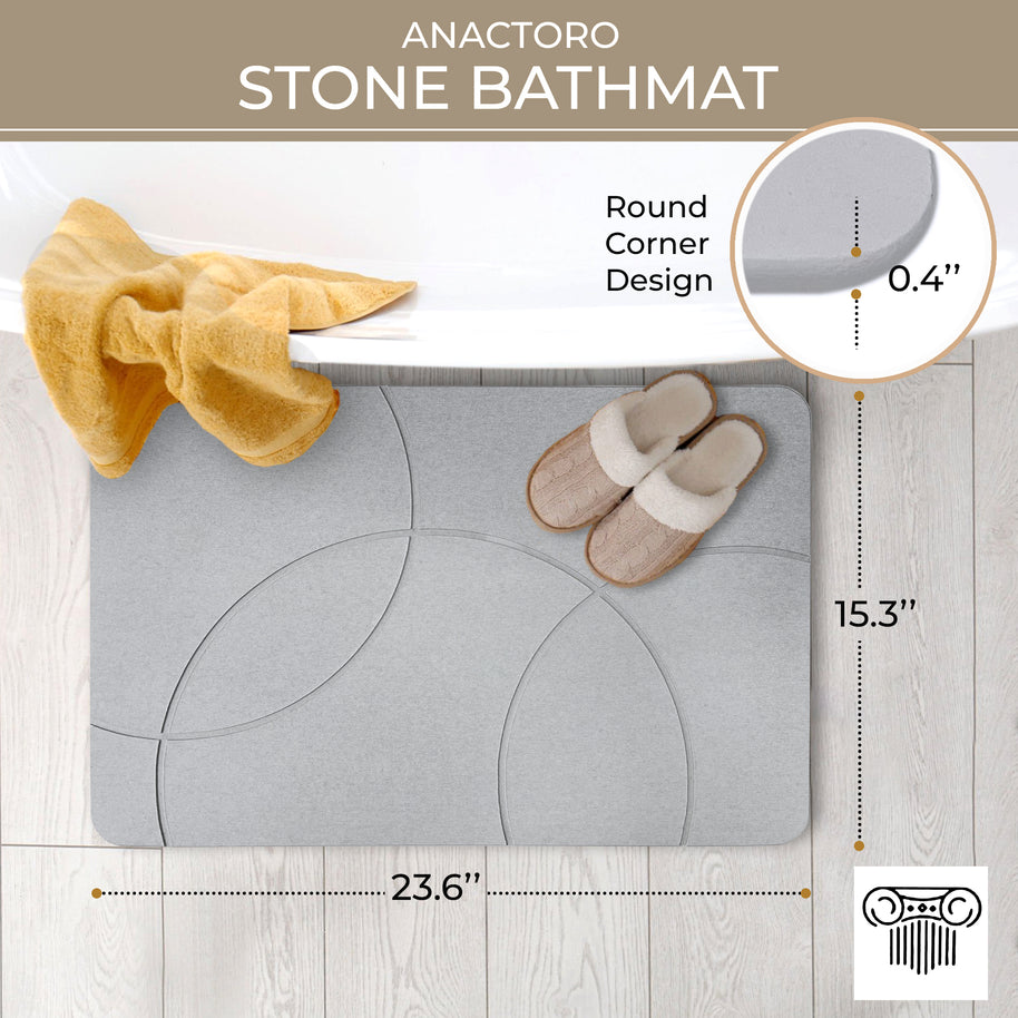 Absorbent Diatomite Stone Bathmat, Shower Mat for Bathroom & Kitchen, Non Slip Fast Dry Mat 23.6''x15.3''