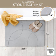 Absorbent Diatomite Stone Bathmat, Shower Mat for Bathroom & Kitchen, Non Slip Fast Dry Mat 23.6''x15.3''