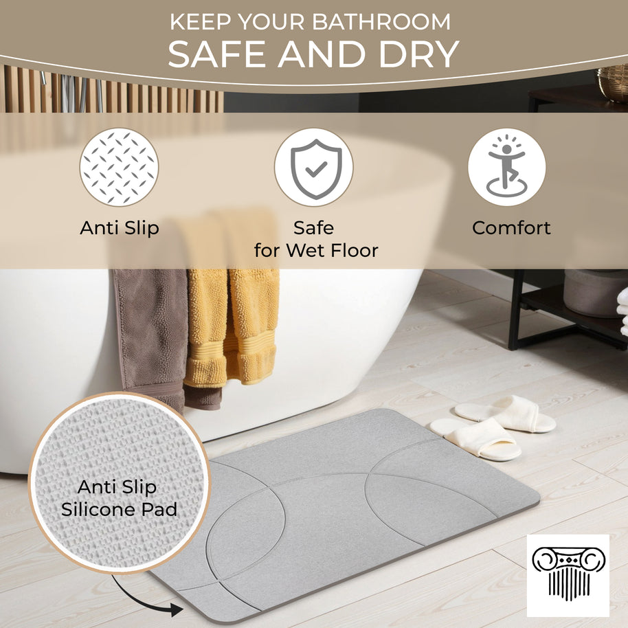 Absorbent Diatomite Stone Bathmat, Shower Mat for Bathroom & Kitchen, Non Slip Fast Dry Mat 23.6''x15.3''
