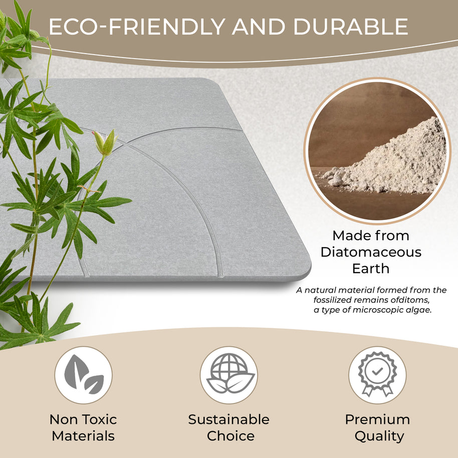 Absorbent Diatomite Stone Bathmat, Shower Mat for Bathroom & Kitchen, Non Slip Fast Dry Mat 23.6''x15.3''