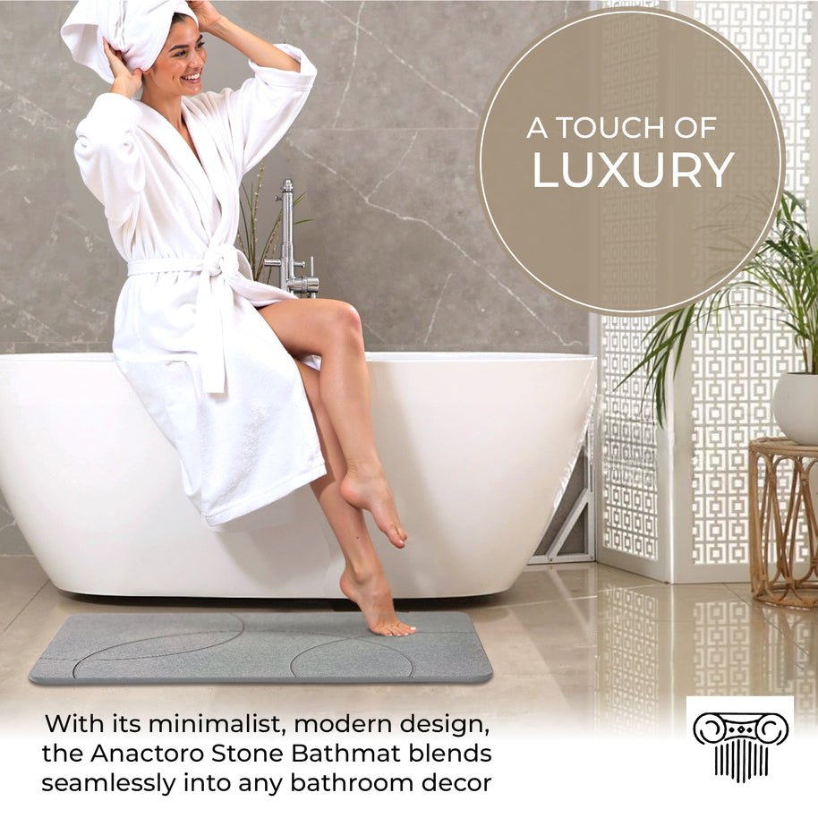 Absorbent Diatomite Stone Bathmat, Shower Mat for Bathroom & Kitchen, Non Slip Fast Dry Mat 23.6''x15.3''