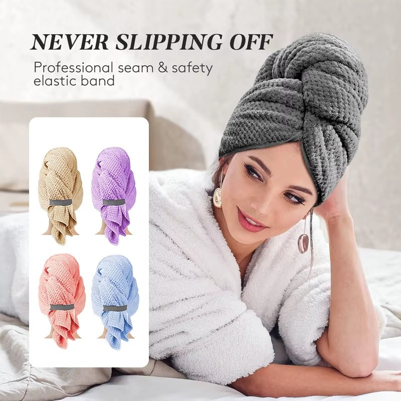 Microfiber Hair Towel Extra Large Wrap Fast-drying hair towel wrap with elastic band, ultra-absorbent soft hair towel wrap Turban