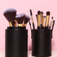 15 pieces Professional Vegan Wood Handle Makeup Brushes Set with storage bucket