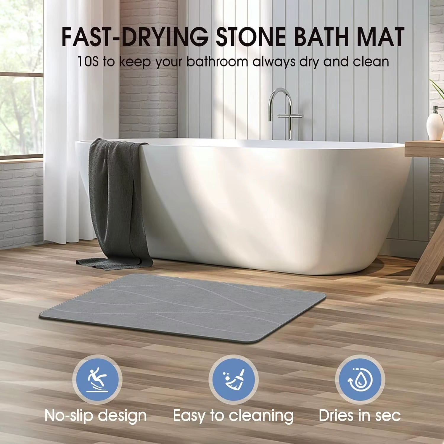 Stone Bath Mat Diatomaceous Earth Shower Mat Non-Slip Super Absorbent Diatomite Stone Bath Mats for Bathroom Floor Quick Drying