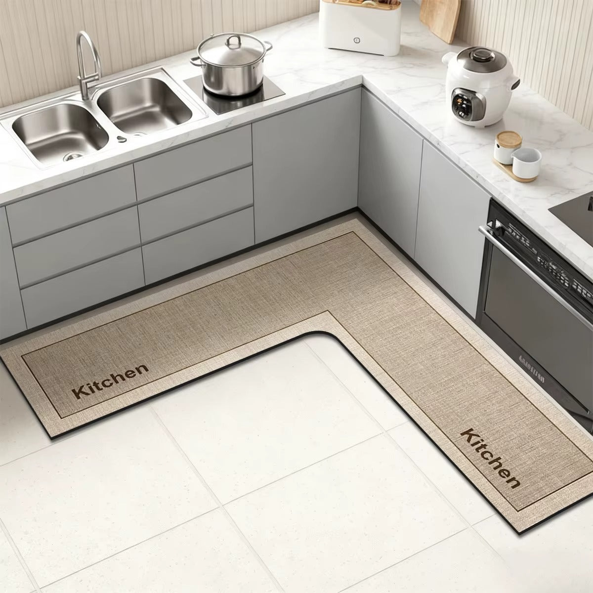 Diatomaceous earth kitchen mat L-shaped non-slip mat shower room doormat absorbent mat household doormat
