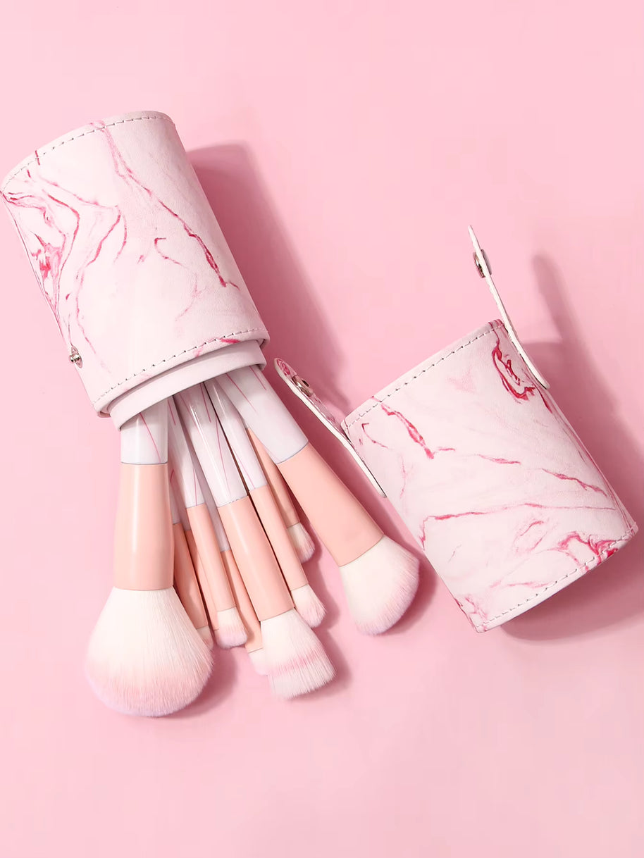 Multi-Function Cosmetic Brush Set, 12 pcs pink Fiber Makeup Brush Kit For Women With Makeup brush storage bucket