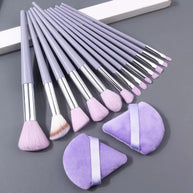 13 pieces of purple makeup brush set, multi-functional brush set & 2 soft triangular powder puff & portable storage bucket