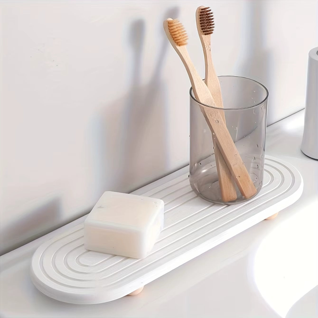 Oval Carved Diatom Mud Absorbent Stone Table Mat, Beautiful And Simple,Suitable for Bathroom Countertops,Kitchen Countertops